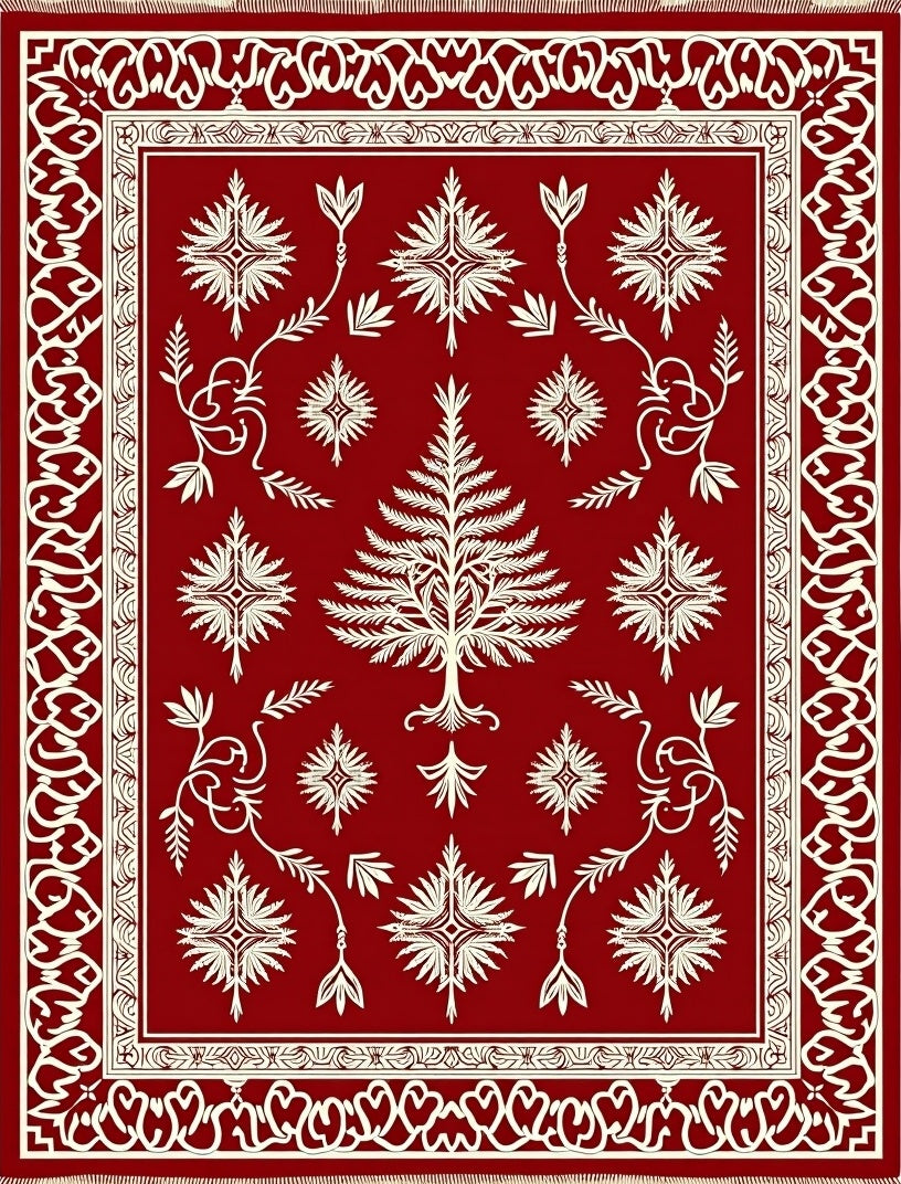 Crimson White Tree Floral Medallion Rug