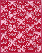 Crimson Pink Tropical Butterfly Garden Rug