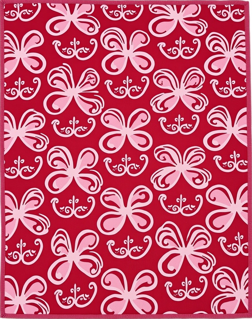 Crimson Pink Tropical Butterfly Garden Rug