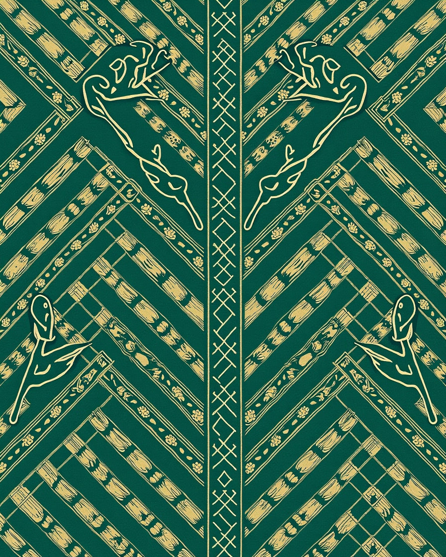 Emerald Green Gold Animal Stripe Rug