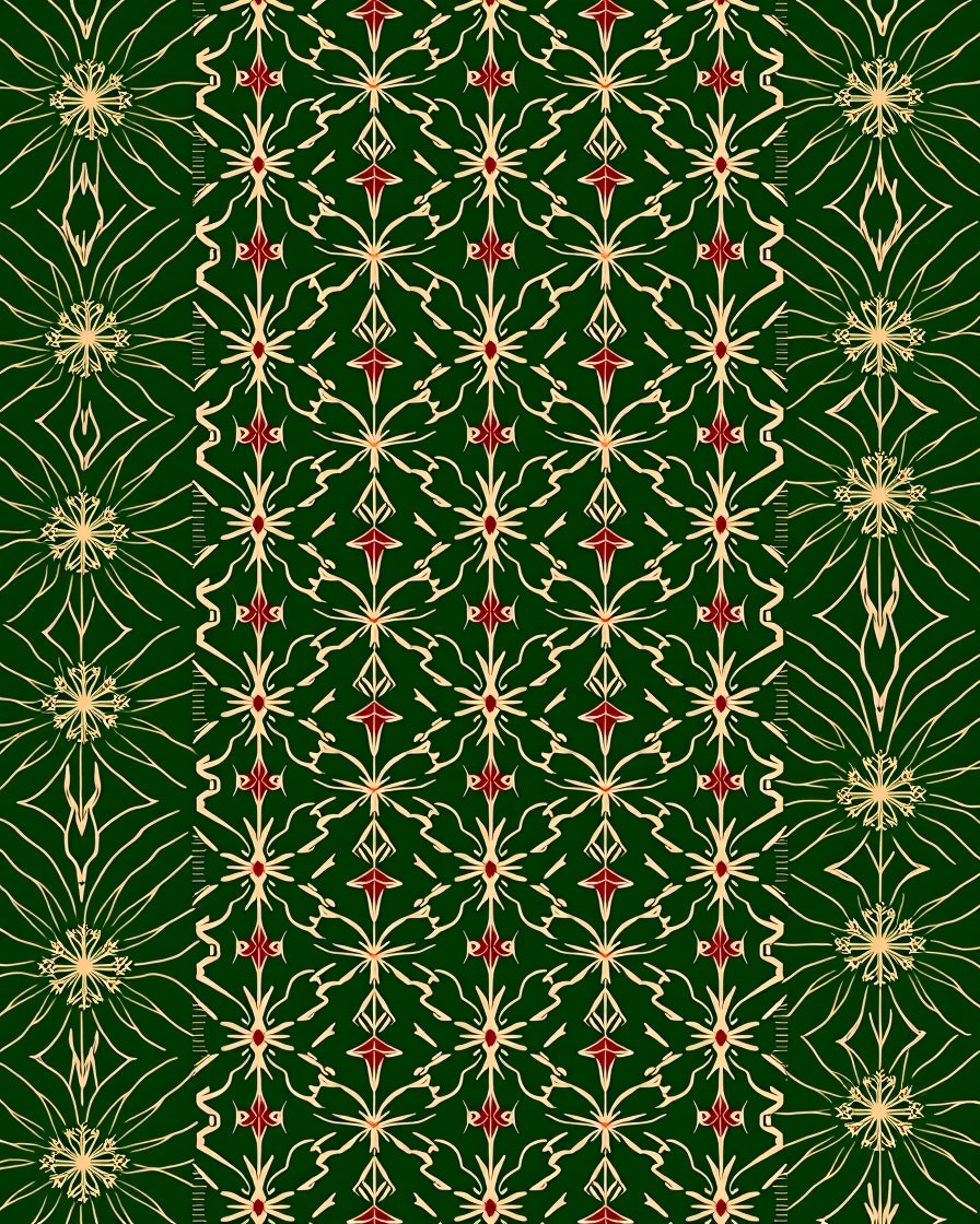 Emerald Green Gold Red Starburst Motif Rug