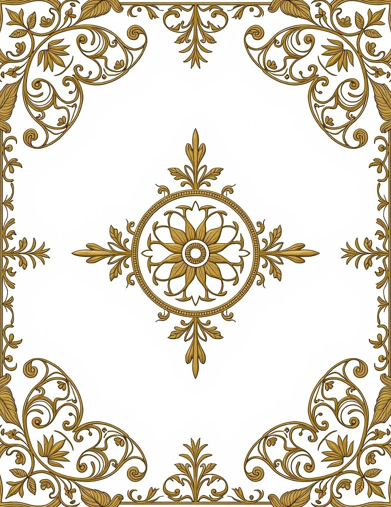 Ornate Gold Floral Medallion Emblem Rug