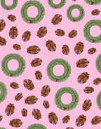 Festive Wreath Pinecone Pink Background Rug