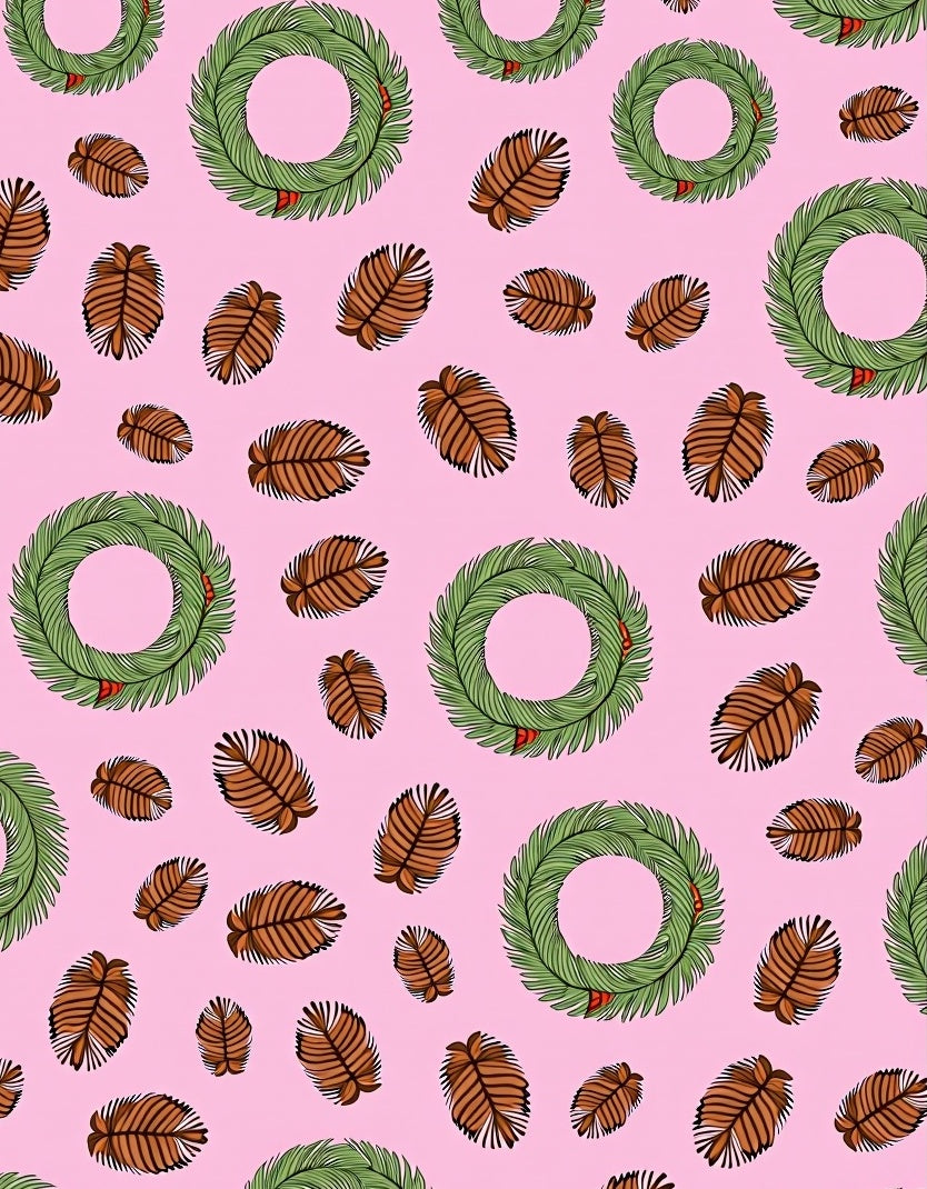 Festive Wreath Pinecone Pink Background Rug
