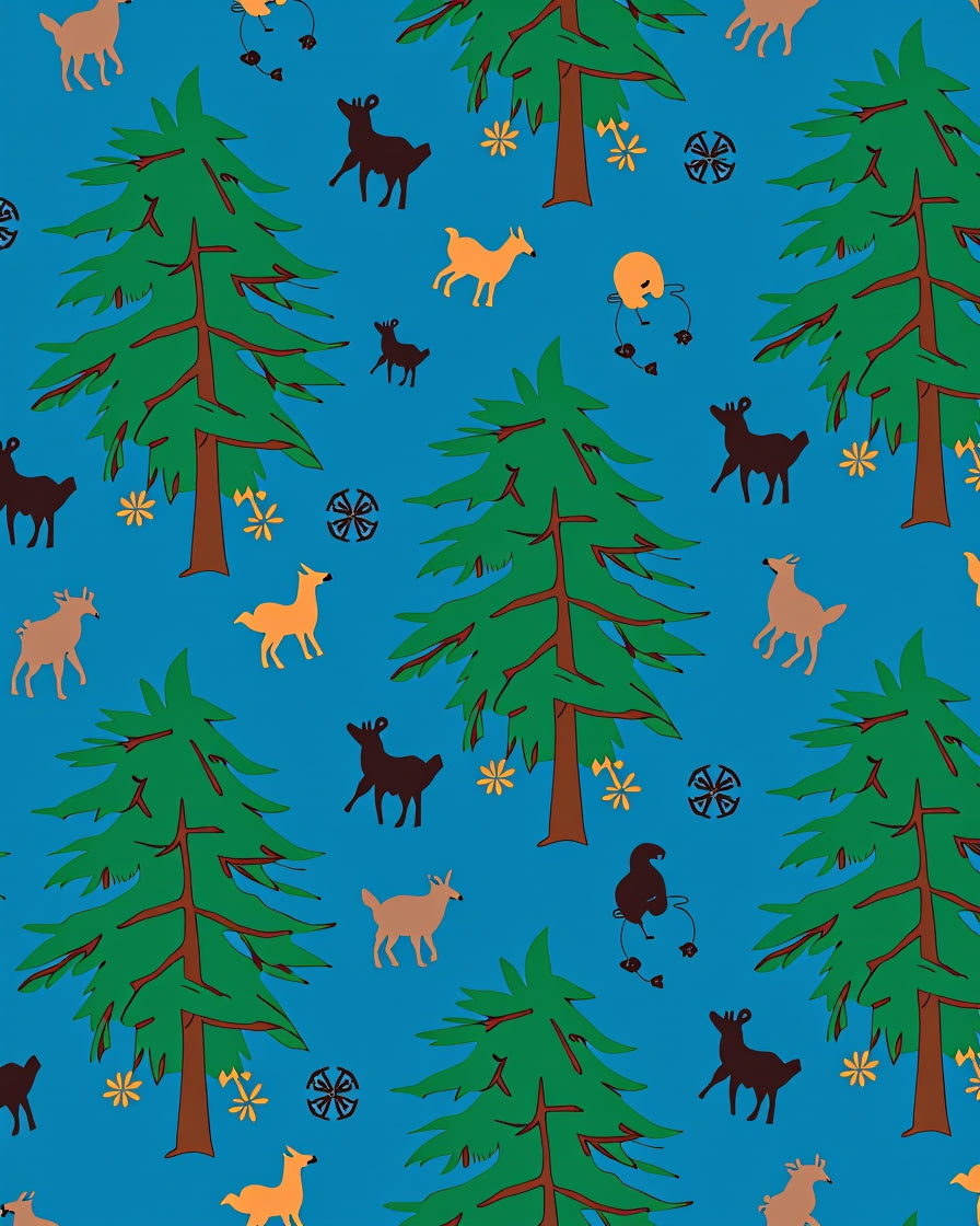Woodland Deer Trees Blue Sky Woodland Rug