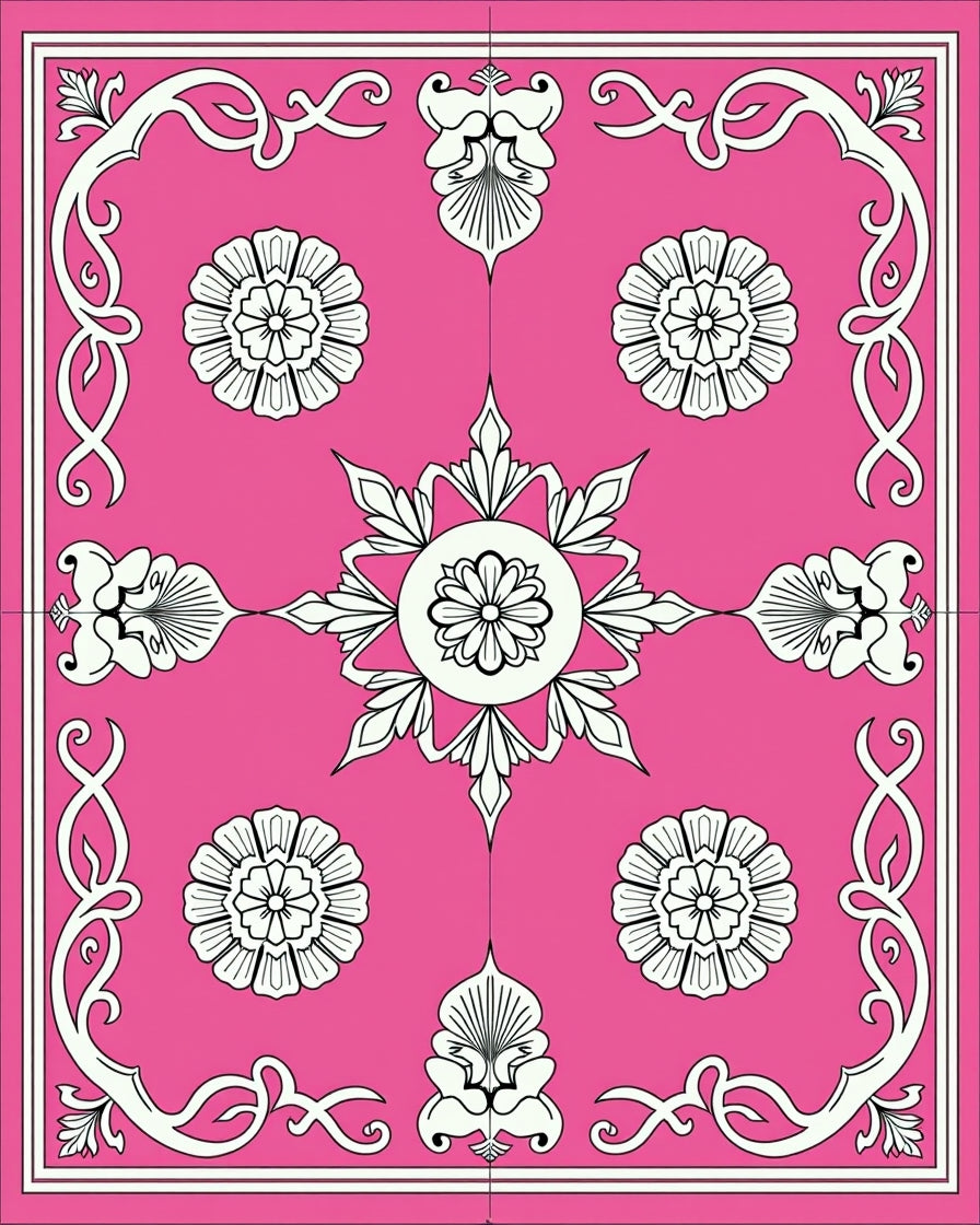 Vibrant Fuchsia Floral Medallion Border Rug