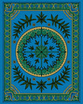 Emerald Green Leaf Medallion Blue Rug