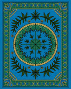 Emerald Green Leaf Medallion Blue Rug