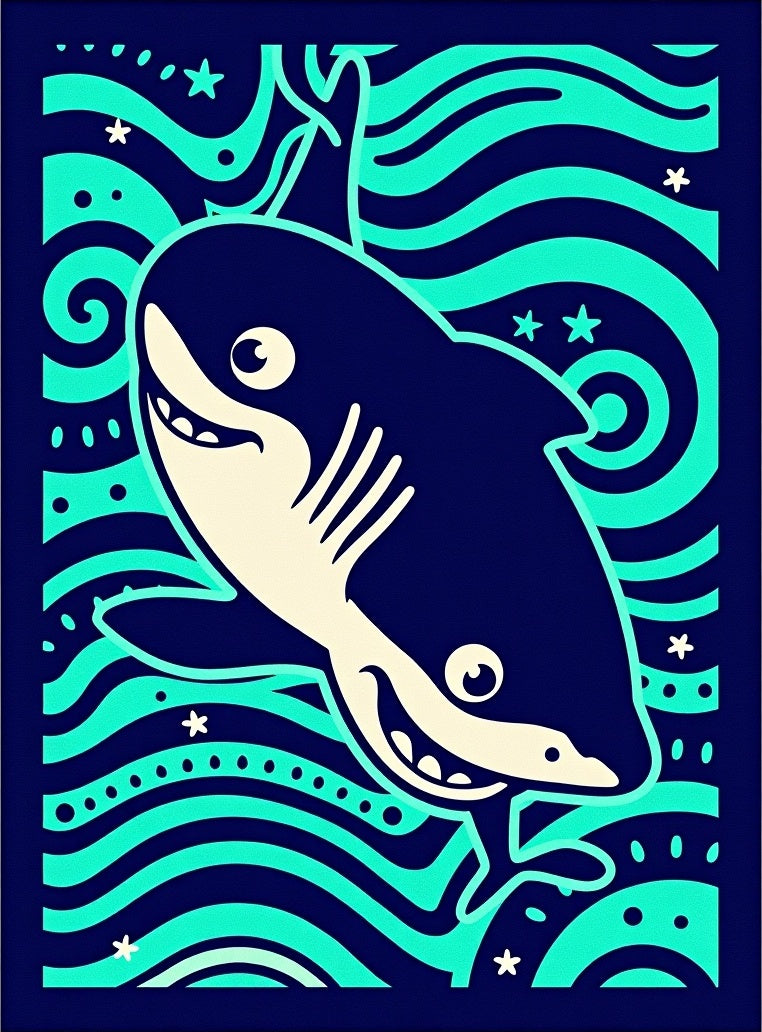Whimsical Shark Ocean Waves Rug