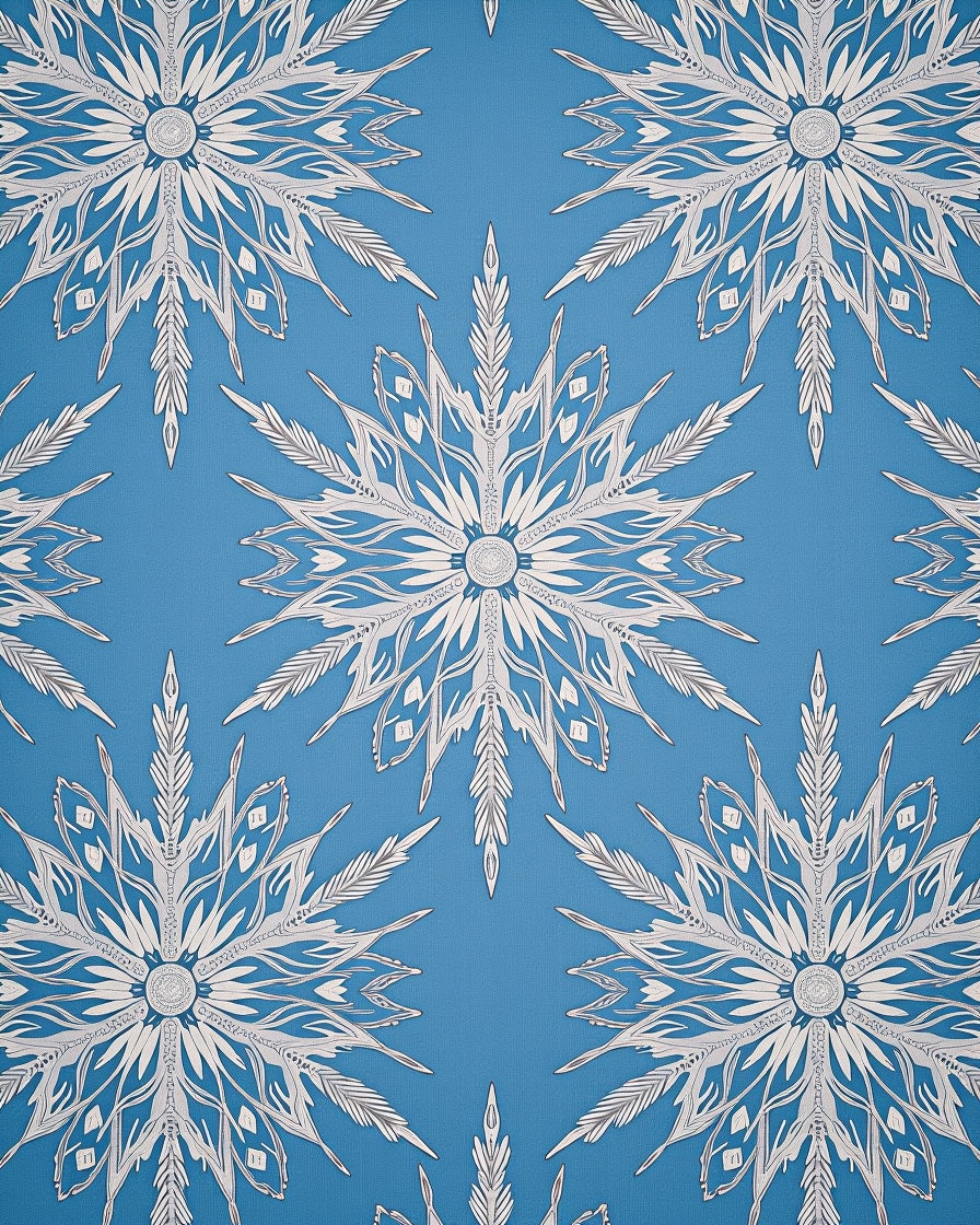 Luminous White Snowflake Blue Fabric Rug