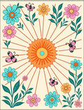 Retro Orange Sun Butterfly Floral Meadow Rug