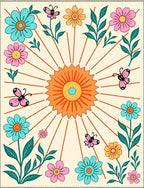 Retro Orange Sun Butterfly Floral Meadow Rug