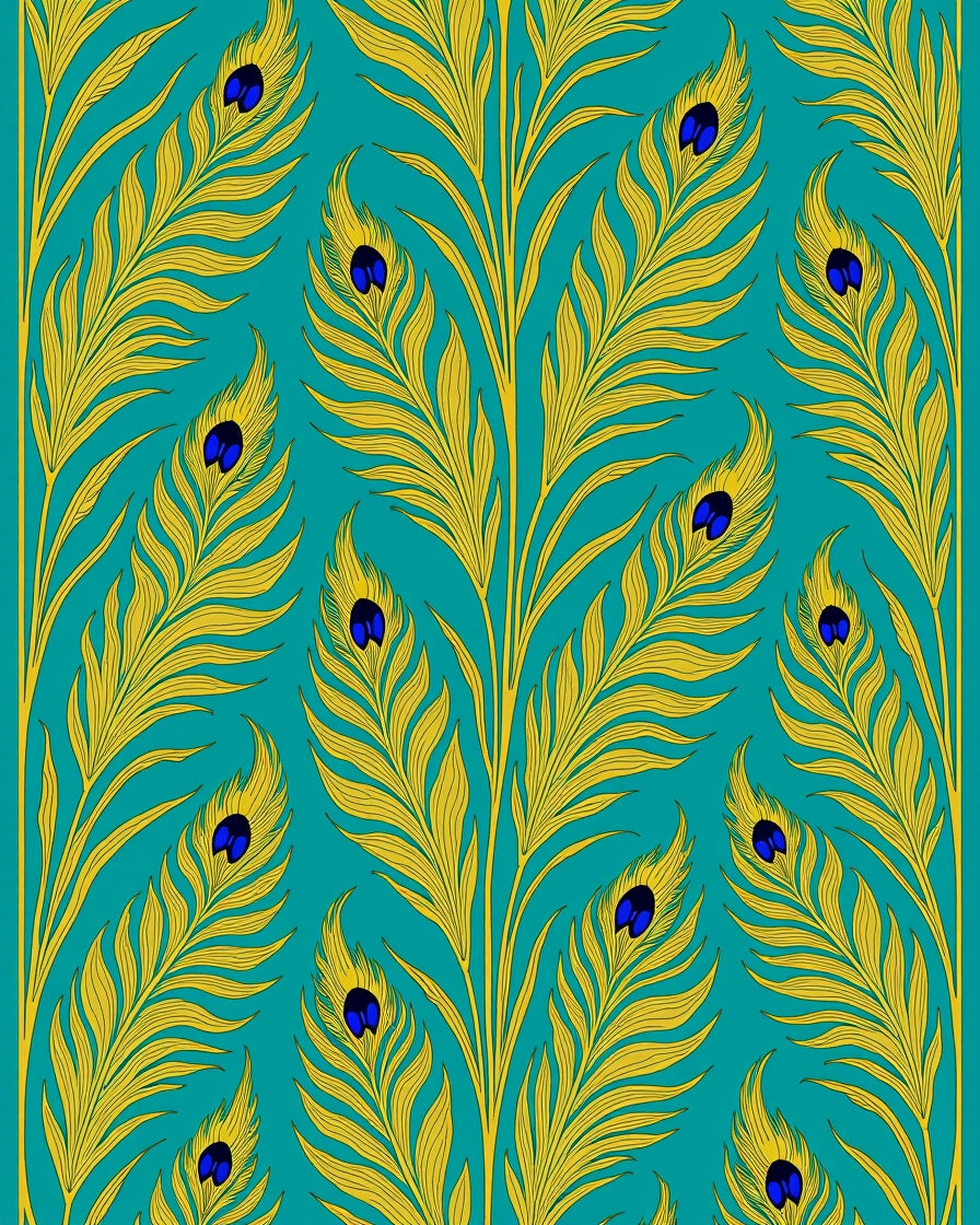 Golden Peacock Feather Teal Rug