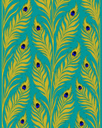 Golden Peacock Feather Teal Rug