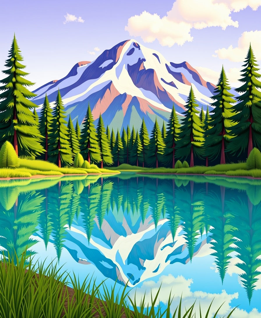Enchanting Mountain Lake Pine Reflection Rug