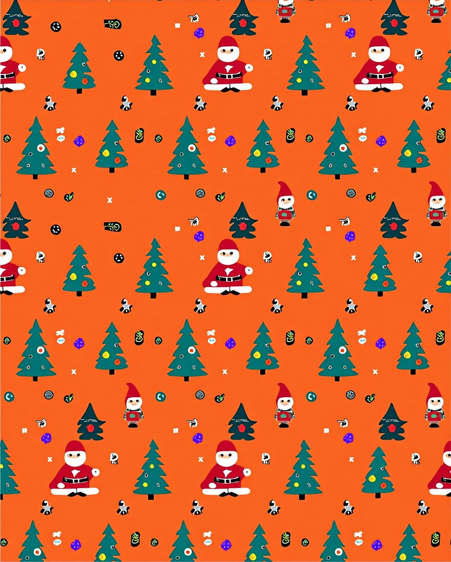 Christmas Trees Santas Gnomes Orange Background Rug