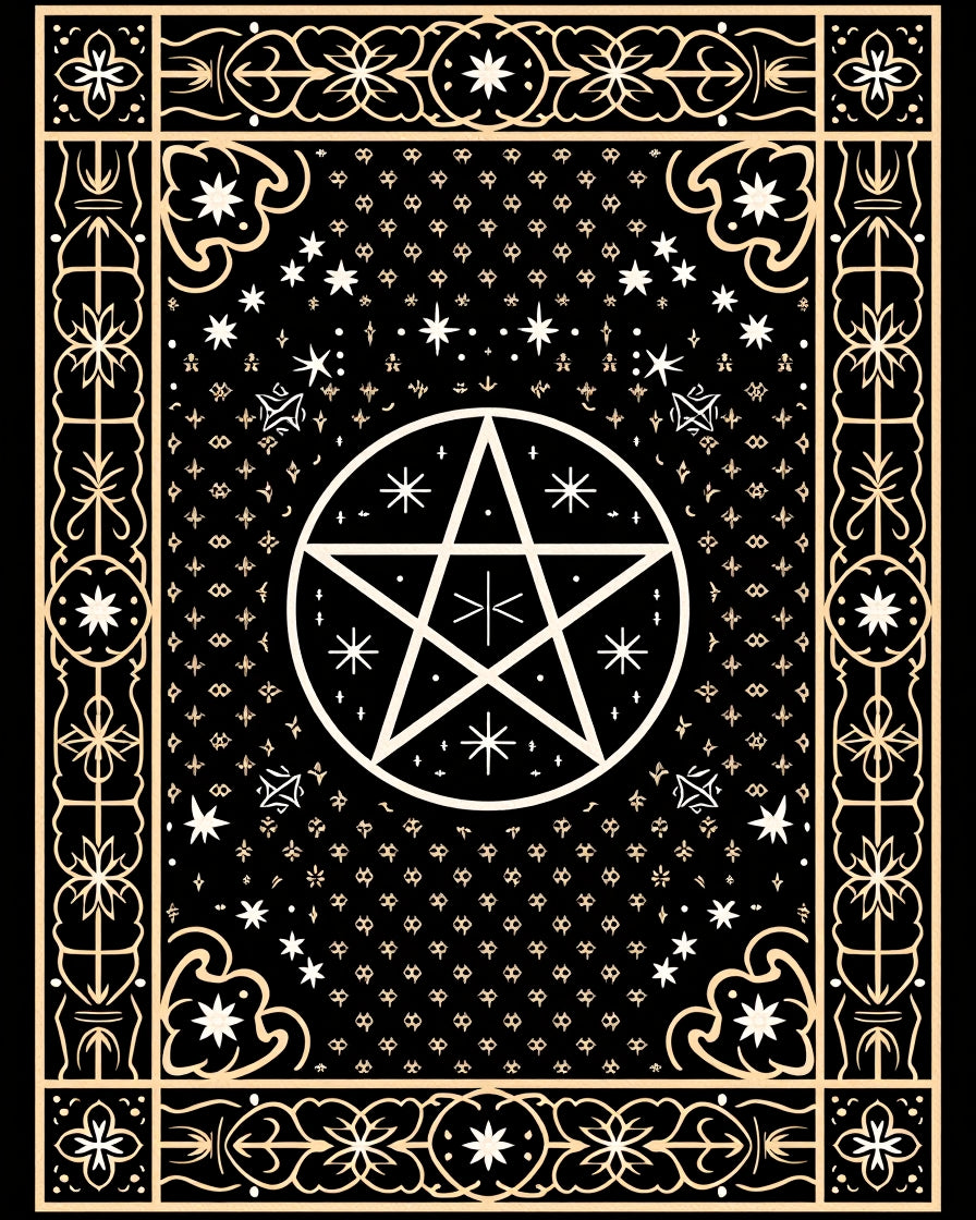 Celestial Golden Pentagram Starry Night Rug