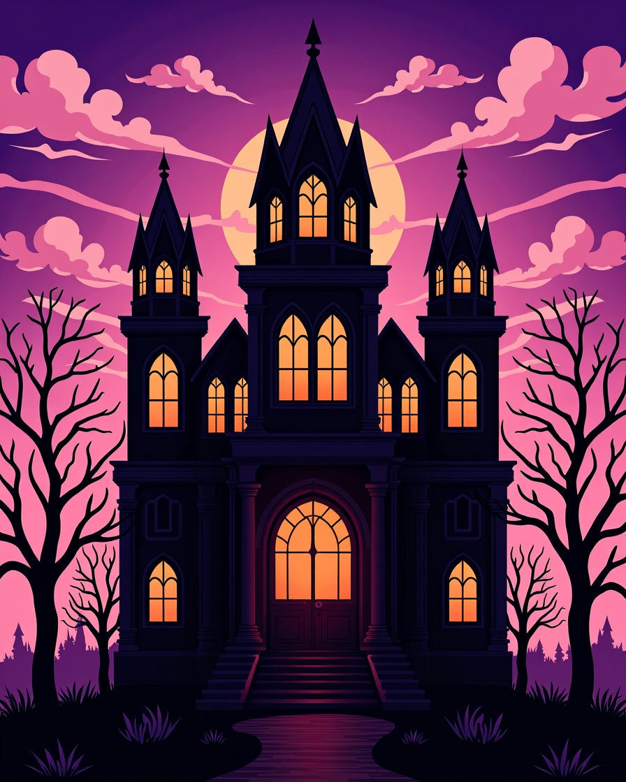 Mysterious Gothic Castle Twilight Scene Rug