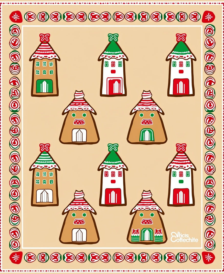 Whimsical Gingerbread Houses Bordered Rug