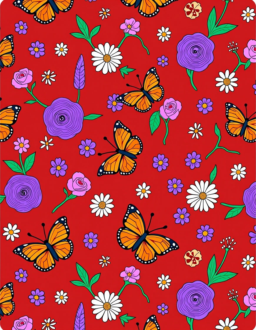 Vibrant Orange Butterfly Floral Bloom Rug