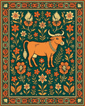 Orange Cow Floral Garden Rug