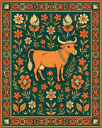 Orange Cow Floral Garden Rug