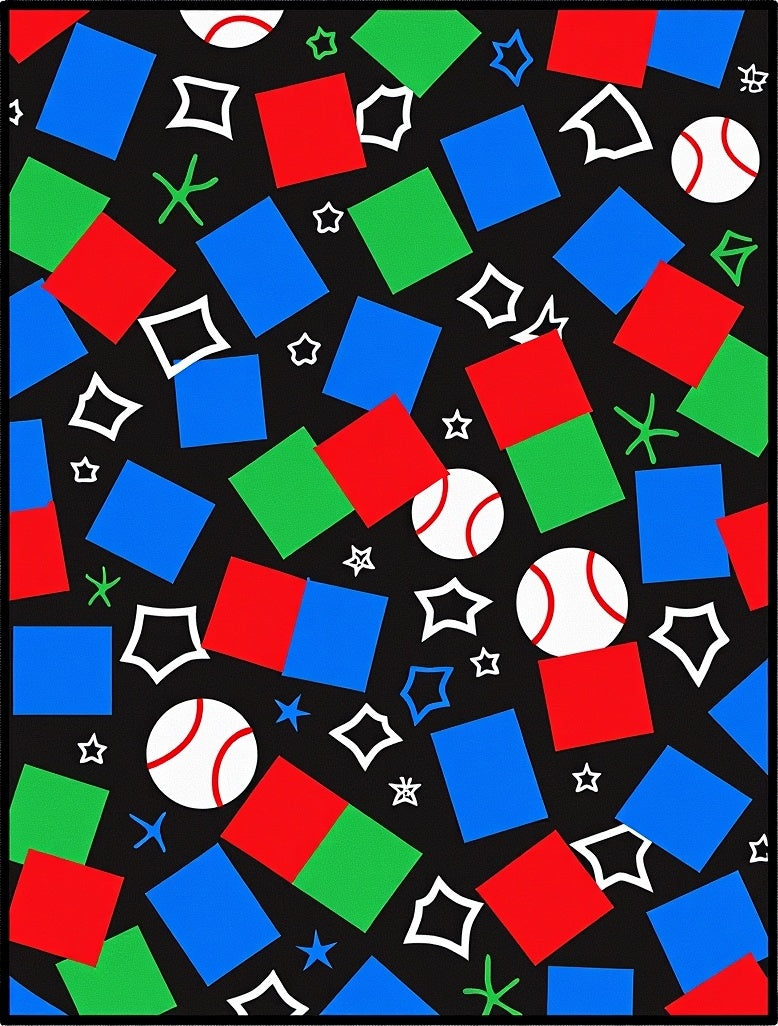 Playful Red Blue Green Sports Squares Rug