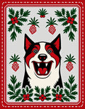 Happy Red Dog Whimsical Holly Sprigs Rug