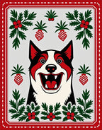 Happy Red Dog Whimsical Holly Sprigs Rug