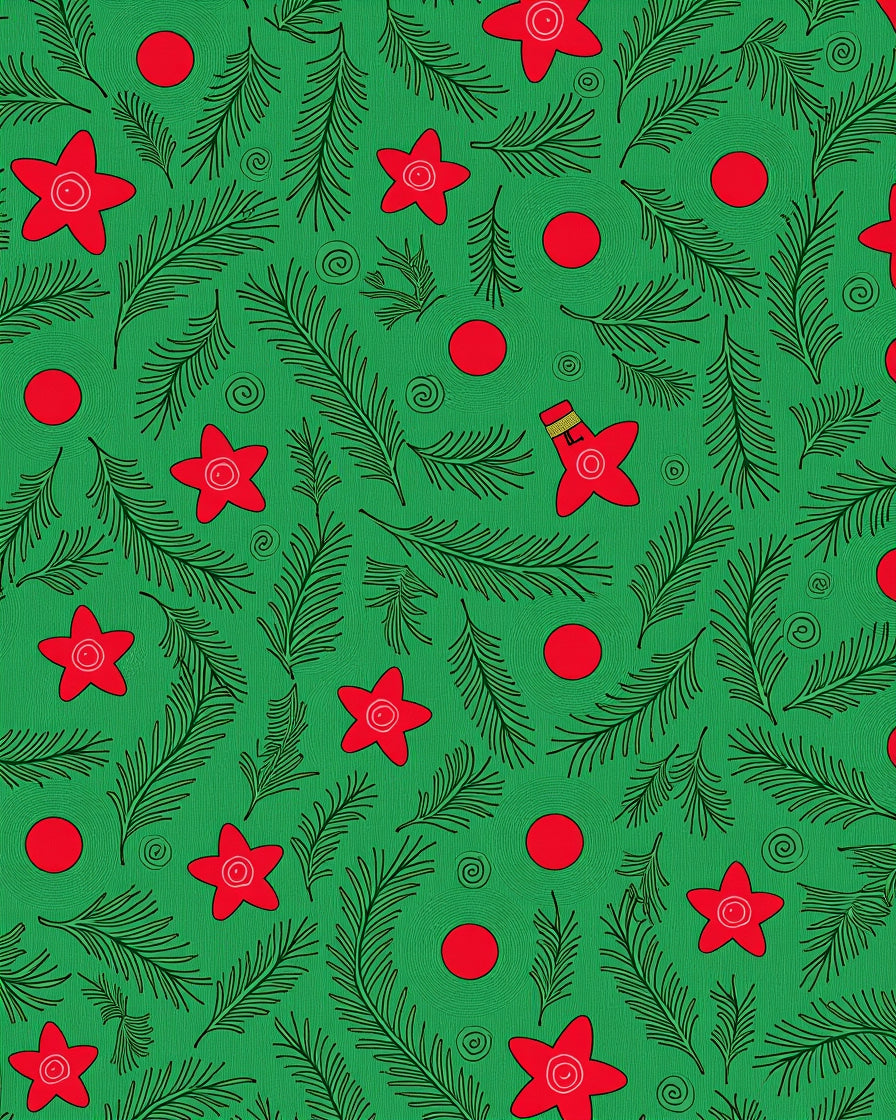 Red Star Christmas Pine Whimsical Rug