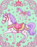 Whimsical Pink Carousel Horses Stars Rug