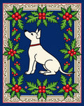 White Pup Holly Border Oval Rug