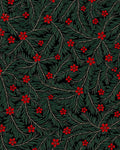 Crimson Floral Greenery Black Background Rug