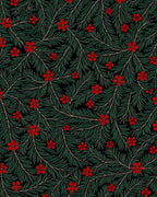 Crimson Floral Greenery Black Background Rug