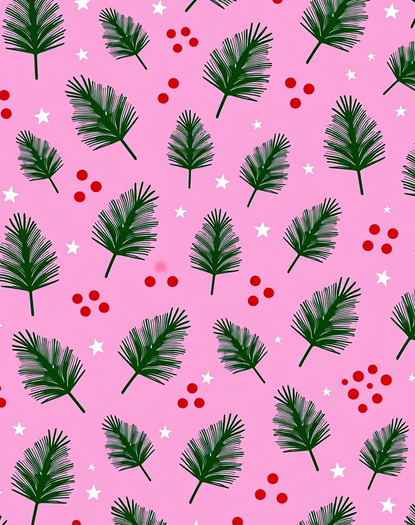 Pink Forest Evergreen Sprigs Stars Rug