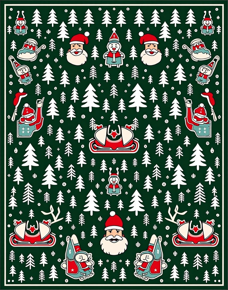 Festive Green Christmas Icon Collage Rug
