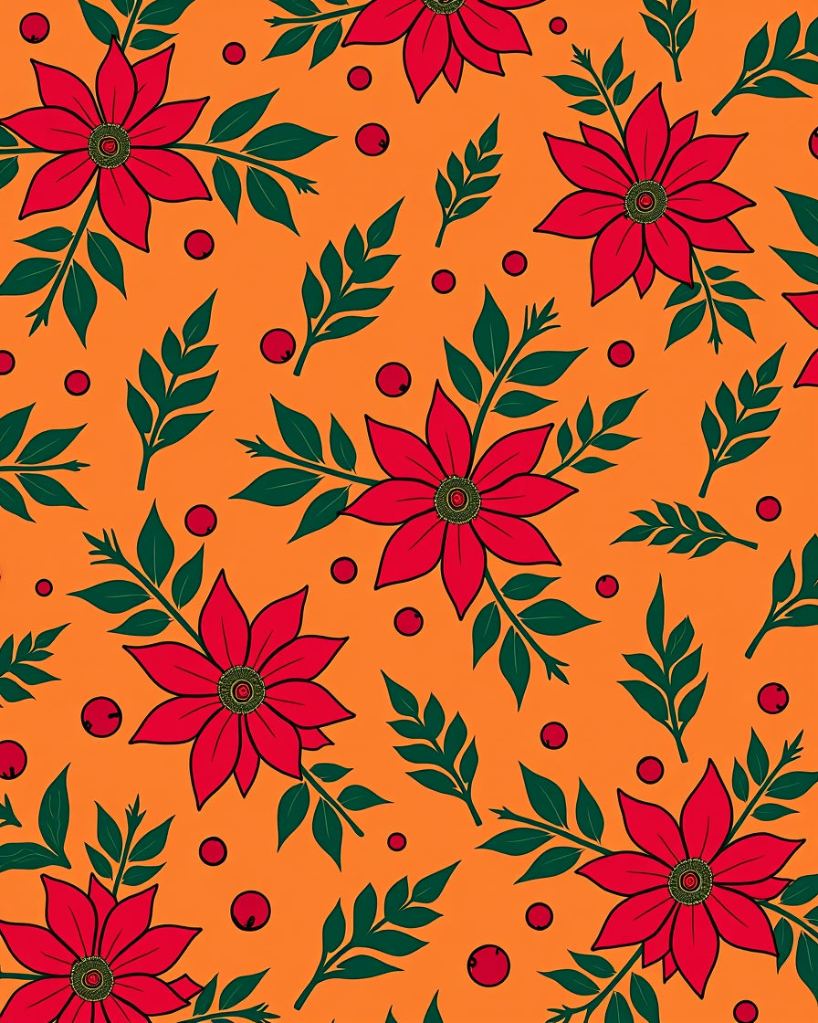 Vibrant Red Floral Branches Orange Rug