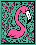 Pink Flamingo Feathered Teal Square Art Rug