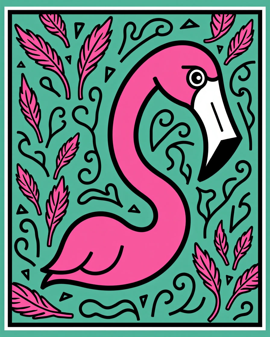 Pink Flamingo Feathered Teal Square Art Rug