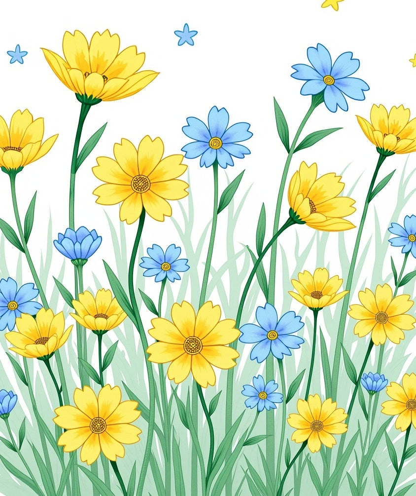 Yellow Blue Daisy Meadow Field Rug
