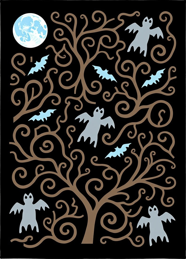 Spooky Ghost Bats Moon Tree Nocturnal Rug
