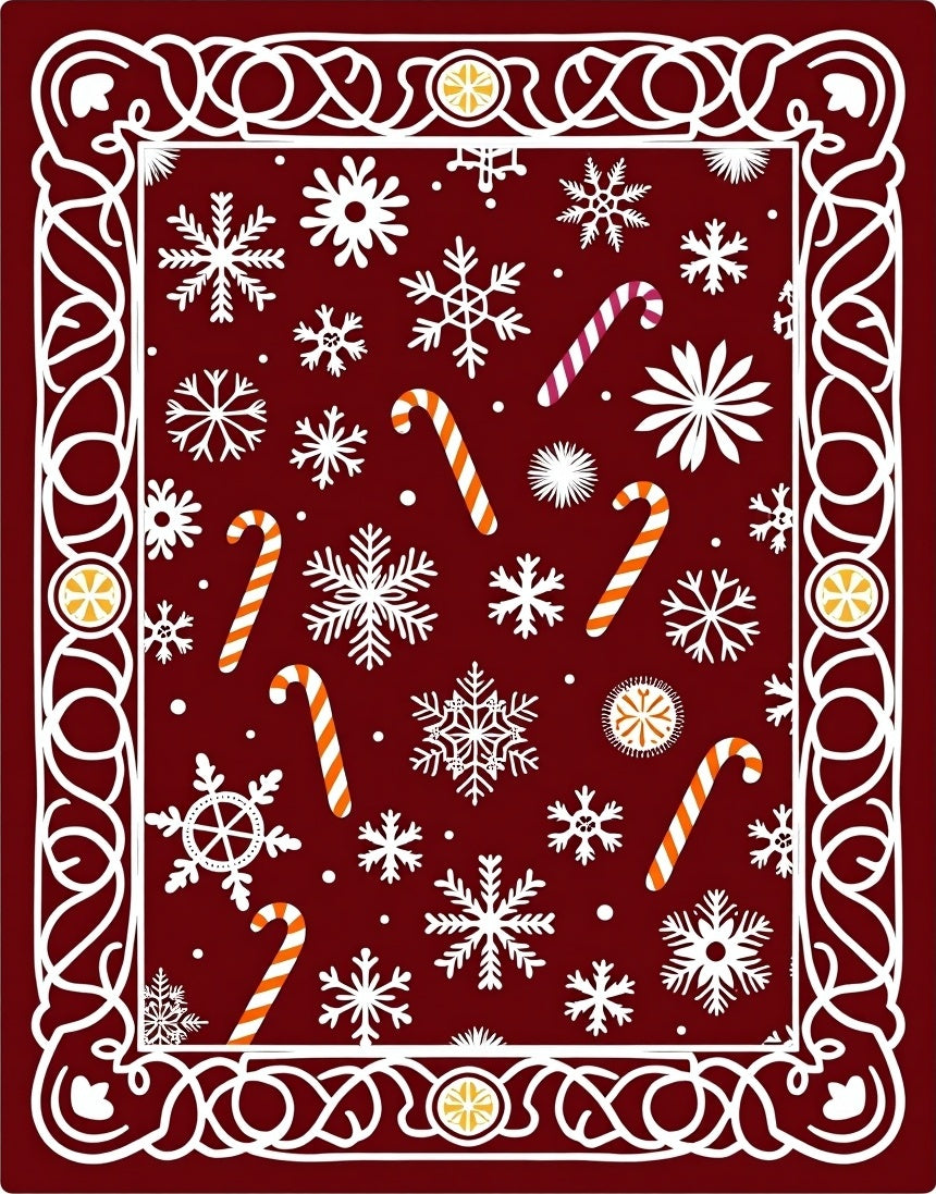 Crimson Snowflake Candy Cane Border Rug