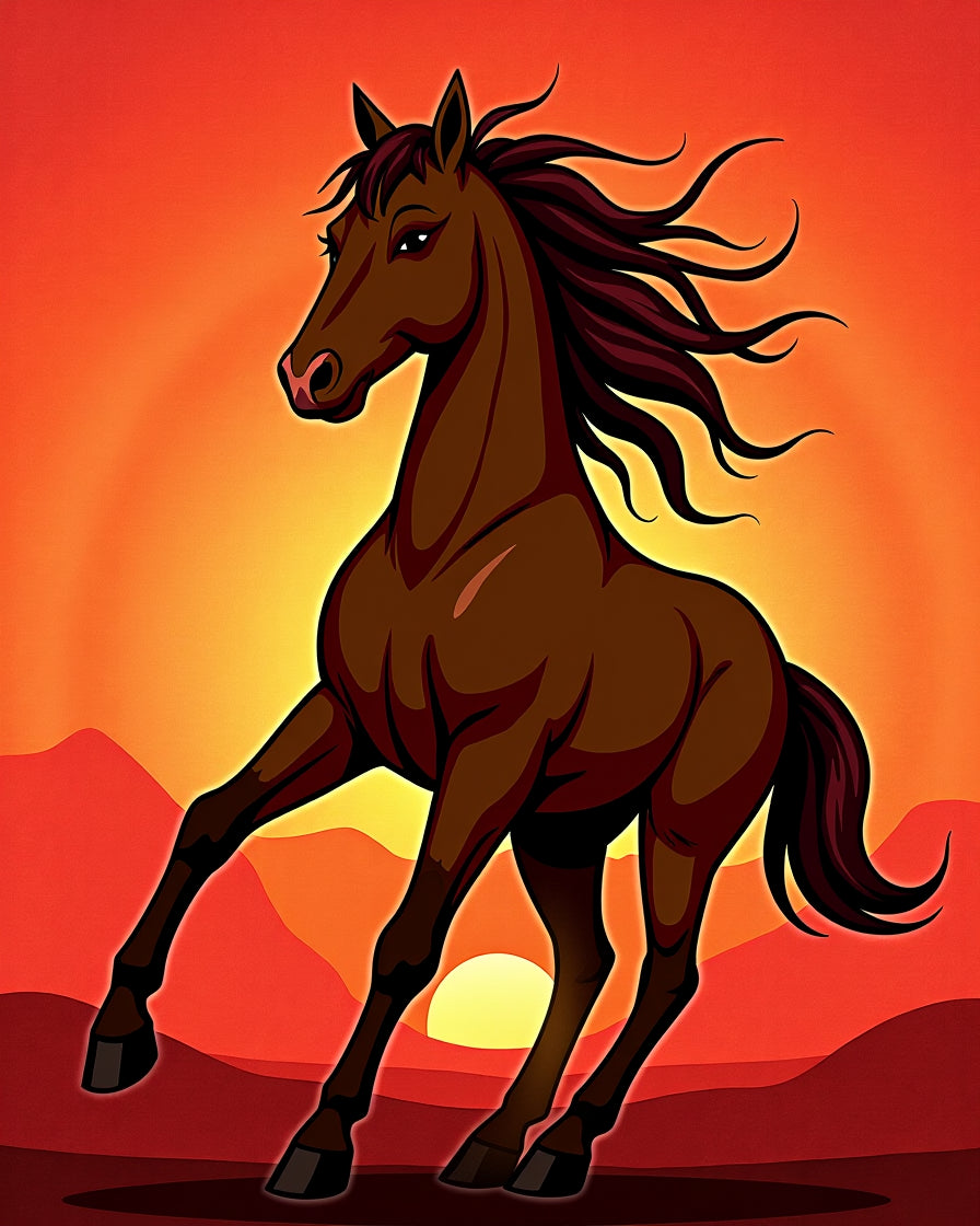 Majestic Brown Horse Sunset Landscape Rug