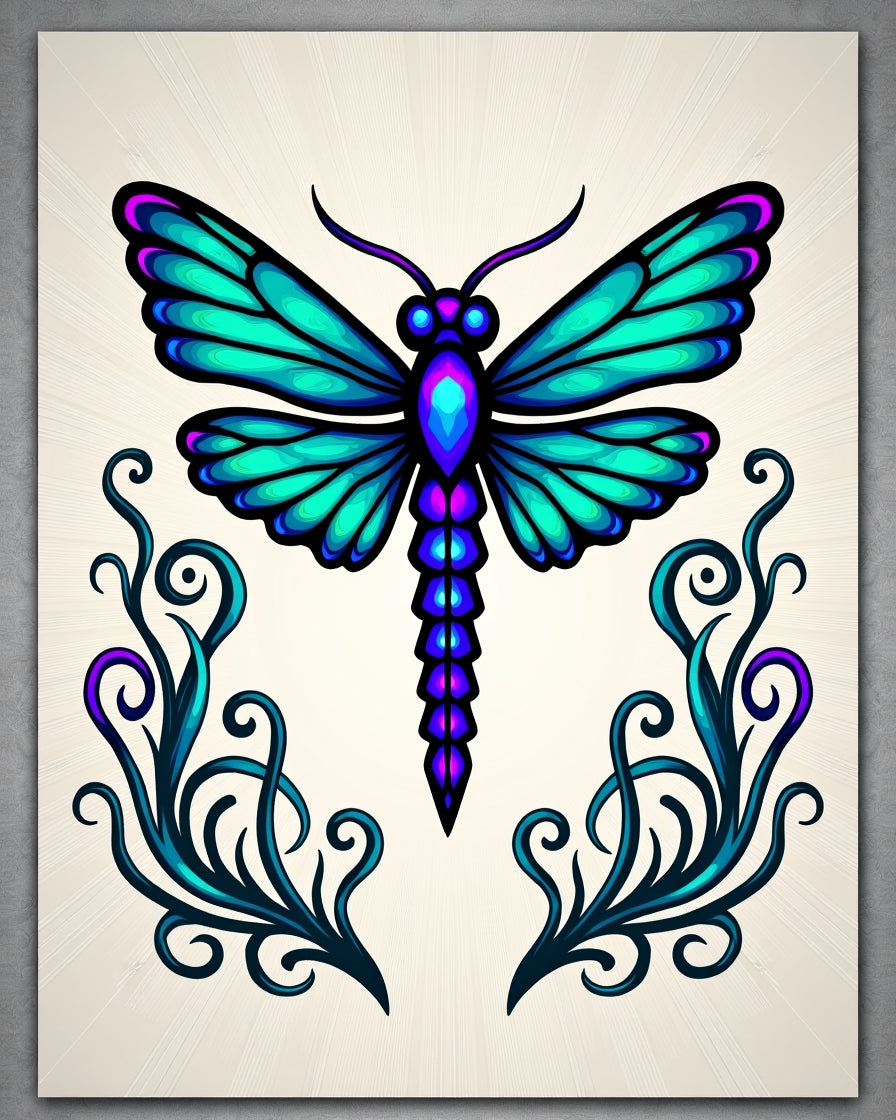 Iridescent Teal Blue Dragonfly Art Rug