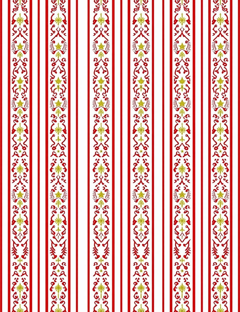 Red Gold Vertical Ornate Stripe Rug