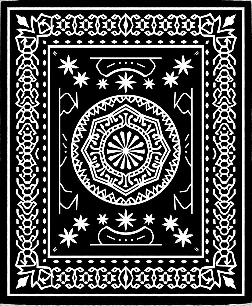 Black White Mandala Starburst Frame Rug