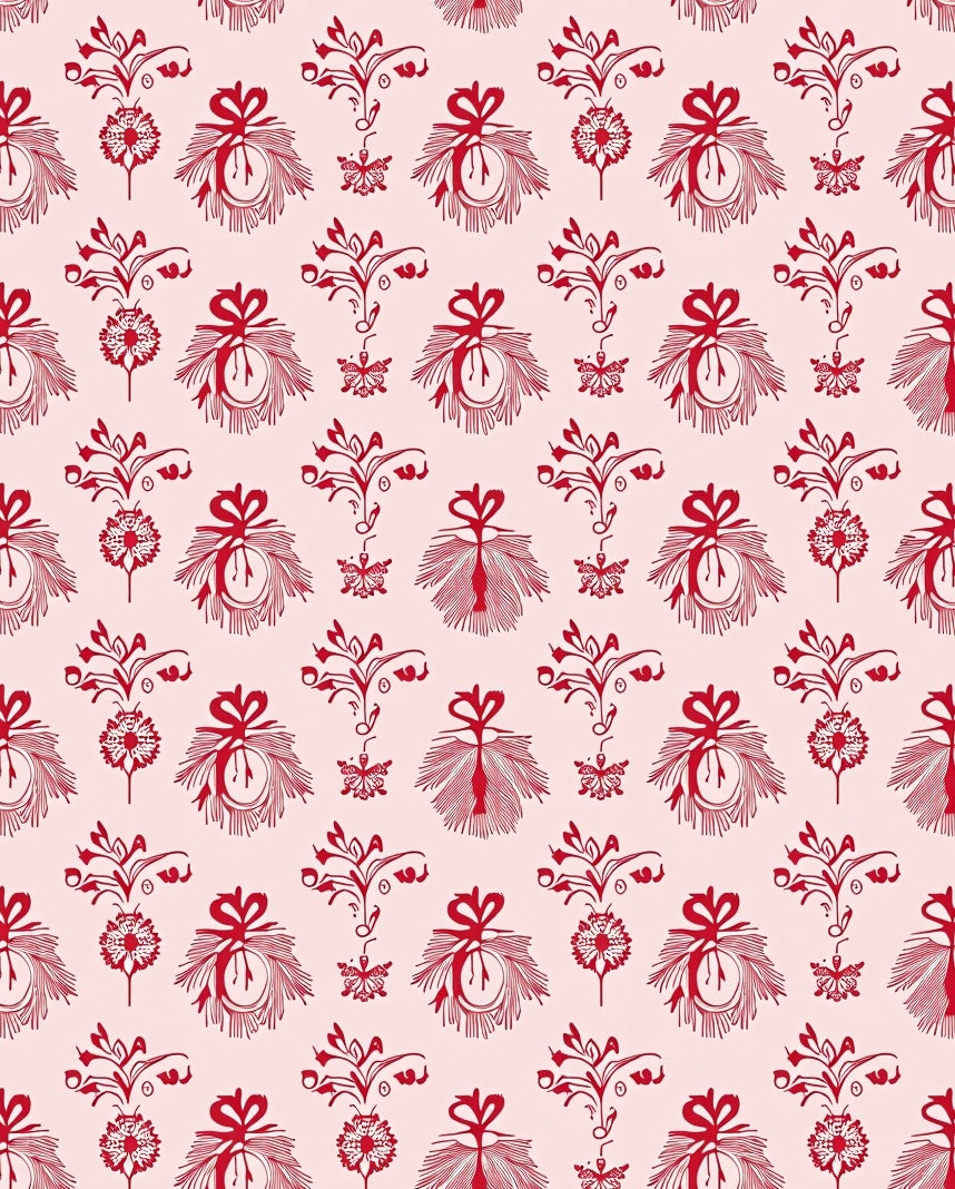 Crimson Red Floral Butterfly Swirl Rug