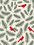 Red Cardinals Green Pine Sprigs Rug