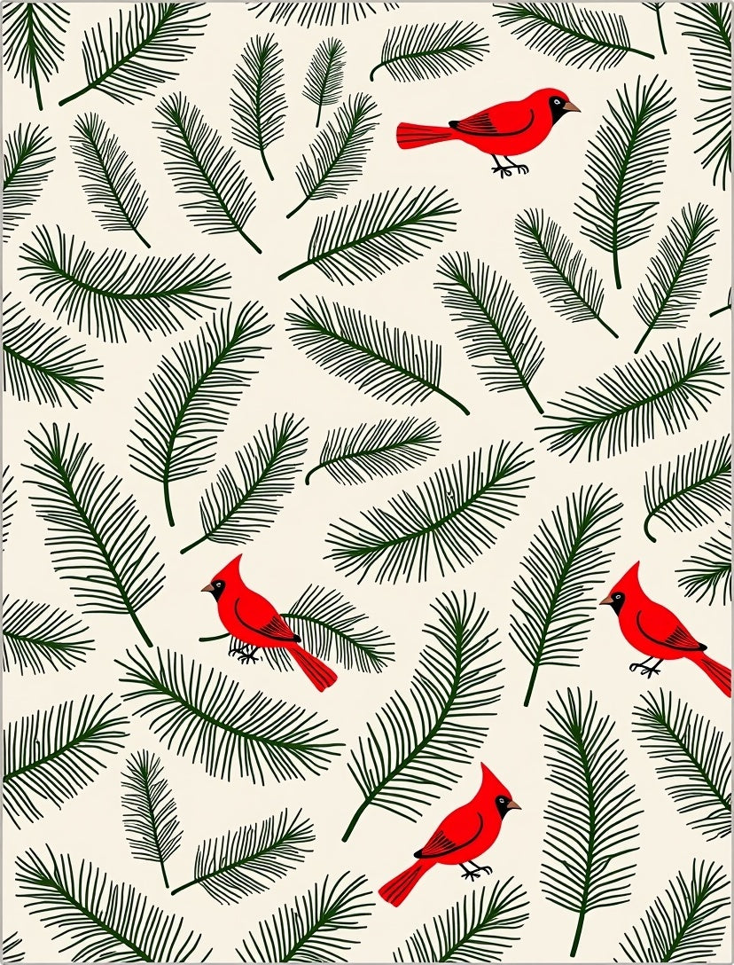 Red Cardinals Green Pine Sprigs Rug