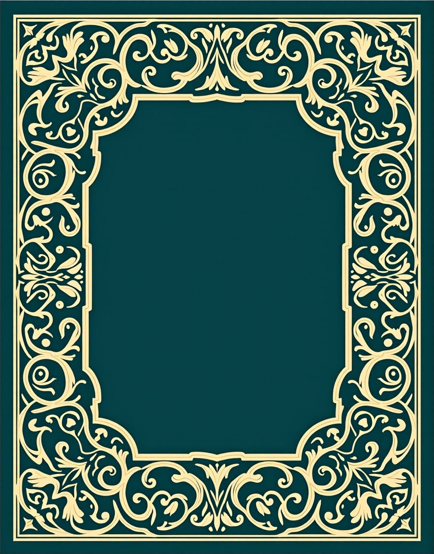 Ornate Teal Golden Baroque Frame Rug